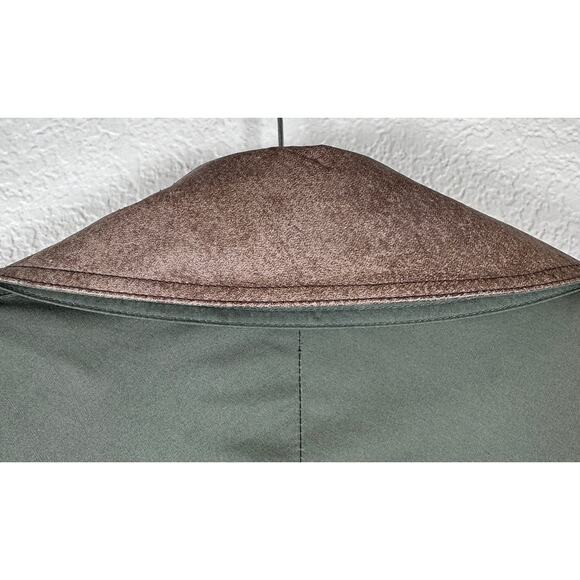 Gallery Green Long Trench Coat Size 12 Removable Lining Leather Contrast - Picture 7 of 13